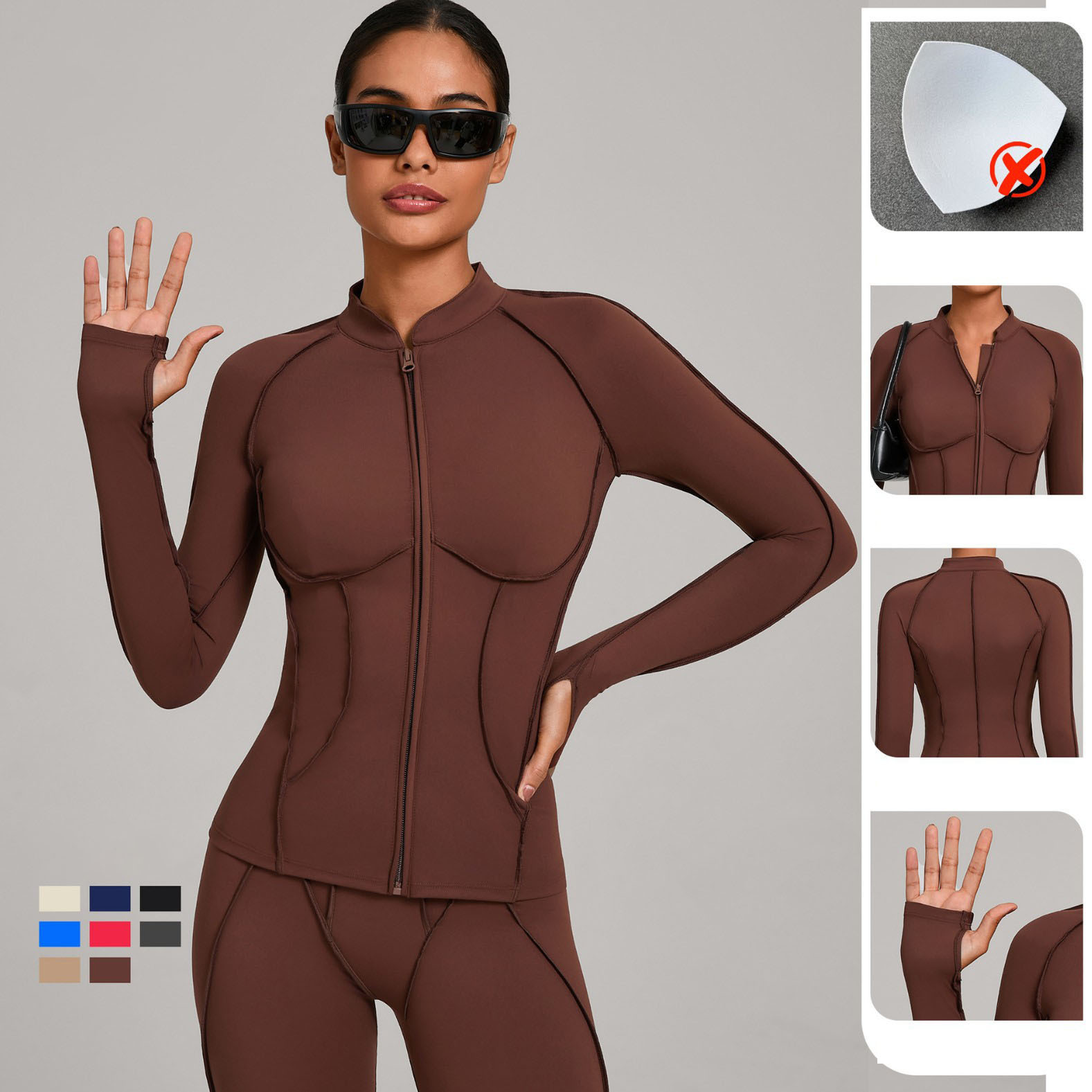 Women Long Sleeve Yoga Jacket Stand Collar Zip up Quick Dry Tight Sportswear Tops Outdoor Fitness