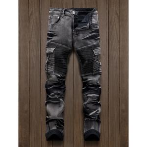 Jeans para Hombre 2025 - Diseño Único Lavado, Detalles de Rodilla Plizada, Estilo Workwear con Múltiples Bolsillos, Apto para Streetwear - Product Image 1