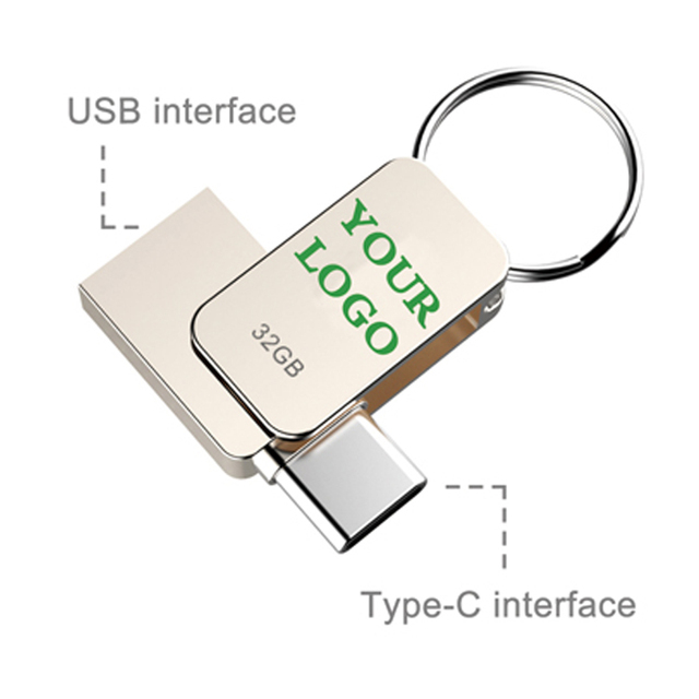 Mini Metal Retractable USB 3.0 Type-C Thumb Drive with 8GB/16GB/32GB/64GB/128GB Capacity for Business Gifts