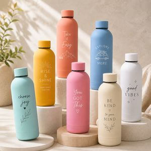 Custom Modern Minimalist Art 304 Stainless Steel Vacuum Insulated <b>Bottle</b> 12-24 Hours Multiple Matte Colors Leakproof Lid - Product Image 1