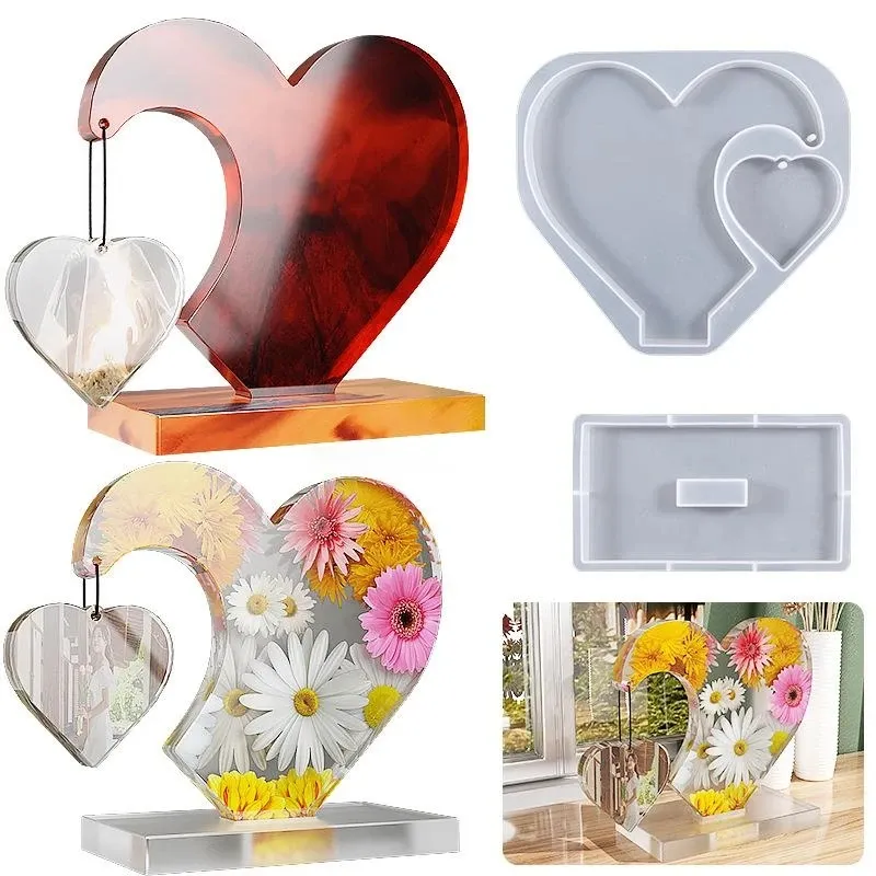 Amour coeur cadre photo pendule piédestal Base Silicone moule bricolage cristal résine époxy moule Silicone moule décor à la maison