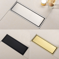 Caniveau de douche linéaire en acier inoxydable SUS304 de 300x110mm, noir mat brossé, avec insert pour carrelage et siphon anti-odeur pour salle de bain