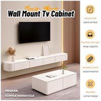 Meuble TV mural flottant en bois massif avec tiroirs, console multimédia moderne, centre de divertissement avec rangement pour téléviseur 65 pouces, blanc