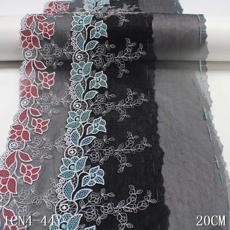 Tissu de dentelle en Nylon en maille noire douce, broderie de fleurs, garniture pour la fabrication de robes pour femmes