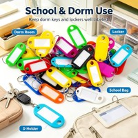 Lot de 40 porte-clés en plastique robuste avec fenêtre pour étiquette et anneau fendu, couleurs assorties avec étiquettes vierges, anneaux de clés fendus pour bagages