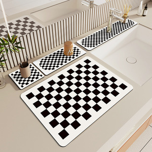 Tapis absorbant pour lavabo de salle de bain, rectangulaire, antidérapant, en polyester, pour comptoir de cuisine, design moderne en damier - Product Image 1
