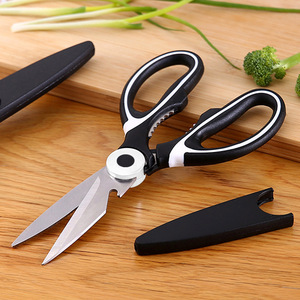 Tijeras de cocina de acero inoxidable, multifuncionales, resistentes, para cortar huesos de pollo y verduras, color blanco y negro - Product Image 1