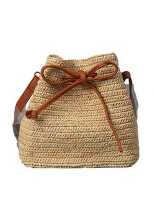Sac seau en paille raphia pour femme, printemps-été, avec cordon de serrage réglable, sac à bandoulière pour la plage - Product Image 6