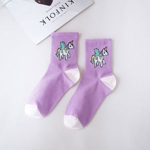 2022 Color púrpura sombra lindo unicornio calcetines Arco Iris caballo tripulación 100% calcetines de algodón - Product Image 4