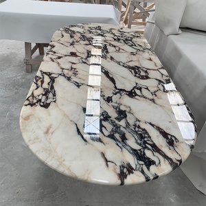 Gran oferta, diseño nórdico moderno, superficie pulida, rosa, Calacatta, <span class=keywords><strong>viola</strong></span>, mesa de comedor de mármol Natural ovalada con patas de madera maciza negra - Product Image 3