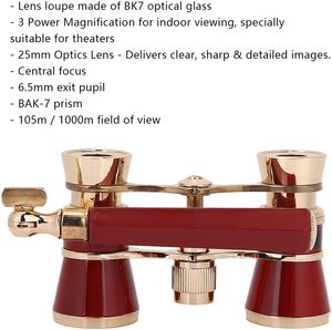 3x25 binocoli per occhiali da Opera in metallo rosso <span class=keywords><strong>Vintage</strong></span> regolabili con manico e telescopio antico - Product Image 4