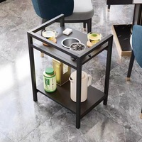 Table de salon moderne en bois pour Mahjong, avec plateau en verre, support à tasses, table basse mobile pour salon, chambre à coucher, salle d'échecs carrée