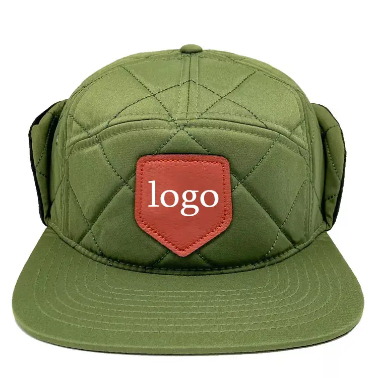 겨울 온난한 남자 녹색 포도 수확 면 귀 플랩 모자는 로프를 가진 로고 5 패널 스냅 뒤 모자를 주문을 받아서 만듭니다
