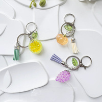 Schattige realistische fruit sleutelhanger van plastic, aardbei, sinaasappel, citroen, druif, kwastje, tasbedel, UV-print, groothandel, mode