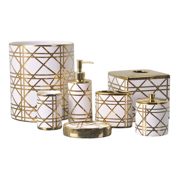 Hot Selling Design Luxury Gold Design Bathroom Decor Accessories Set Ceramic Bathroom Set