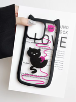 Étui de téléphone portable transparent antichoc TPU + PC en forme d'oreille de chat mignon pour iPhone 16/15 Pro Max/14/12 filles cadeau