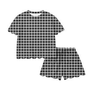 GSSO3182 Conjunto de Ropa Infantil de Verano para Niña Pequeña, Diseño Personalizado al por Mayor, Estampado a Cuadros Negros, Manga Corta - Product Image 1