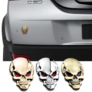 Mode 3d Schedel Metalen Auto Sticker Auto Motorfiets Logo Schedel Embleem Embleem Embleem Stickers Voor Volkswagen Honda Nissan Auto Accessoires