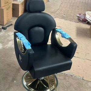 High-End Curved Back Synthetic <b>Leather</b> Barber <b>Chair</b> Eco-Friendly Design Navy Gold Frame Adjustable Salon Furniture for Outdoor - Product Image 5