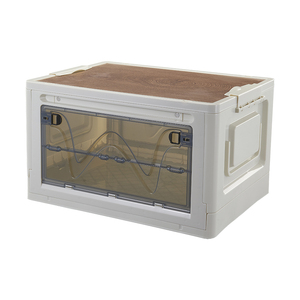 Popular New Promotion multifunctional outdoor PP storage box with wooden cover foldable camping storage container
