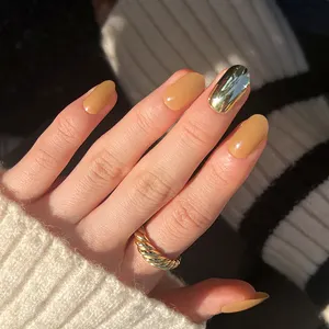 Wearable Nail Art Products Wholesale Gold Mirror surface Solid Color Solid Lively Nail Tips Beauty Products Press On Nails