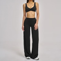 Ensemble 2 pièces basique pour femme, coupe ajustée, mélange de spandex et de nylon, soutien-gorge de sport super doux, pantalon taille haute à jambes larges, vente en gros, gym, fitness