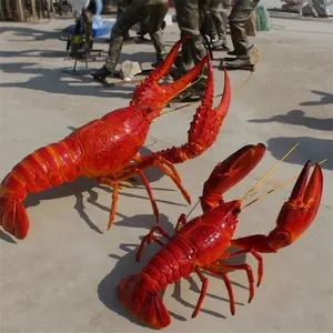 Kustom Pabrik ukuran besar 1m 2m properti resin luar ruangan patung lobster serat kaca untuk dekorasi serat kaca restoran makanan laut