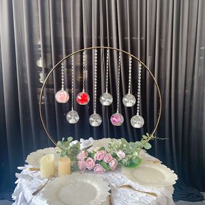 LANJO Round <b>Backdrop</b> <b>Stand</b> Golden Circle Wedding Arch Frame <b>with</b> Crystal Beaded Hanging Tealight Candle Holders - Product Image 6