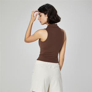 Débardeur de sport pour femmes en gros, sans manches, pour la course à pied et le yoga, avec coussinets de poitrine amovibles, vêtements de sport, débardeur de fitness, demi-zip, veste de sport pour femmes - Product Image 6