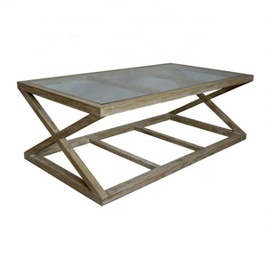 Bàn trà hình chữ nhật mặt kính chân gỗ sồi nguyên khối kiểu cổ điển hiện đại HL359, kích thước 130x70x45cm - Product Image 5