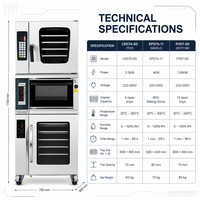 Four combiné électrique commercial 3-en-1 JIEYI CK07A-60 (convection vapeur) avec commande tactile/boutons, écran LED, protection contre la surchauffe pour boulangeries