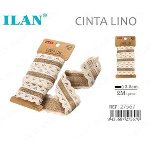 ริบบิ้นผ้าลินิน ILAN ขนาดประมาณ 3.5 ซม. x 2 ม. พร้อมขอบลูกไม้ สำหรับงานประดิษฐ์และตกแต่ง - Product Image 1