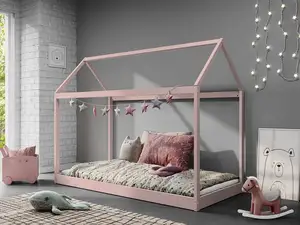 Cama individual de madera para niños, mueble de dormitorio con dosel de techo, marcos de cama individual para niñas y niños pequeños