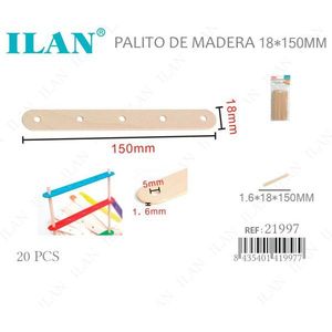 Bastoncini di legno Ilan 1,6x18x150mm 20 pezzi con 5 fori per progetti creativi - Product Image 1