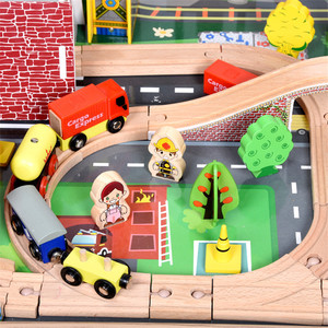 Bán Trực Tiếp Từ Nhà Máy Bộ Bàn Gỗ Sồi Dành Cho Trẻ Em 118 Chiếc Đồ Chơi Đường Ray Có Bàn - Product Image 3