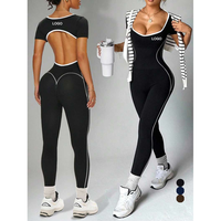 Nouvelle combinaison de yoga sans couture pour femme, col en U, manches courtes, taille haute, amincissante, dos évidé, pour l'été et le fitness