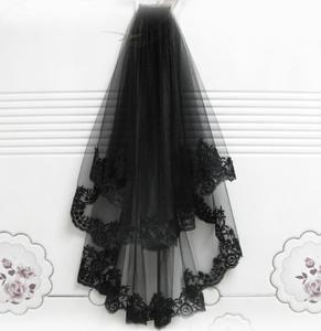 Velos de novia en blanco y negro, velos decorativos clásicos de encaje para Halloween o mascaradas, velos de bruja de doble capa - Product Image 4