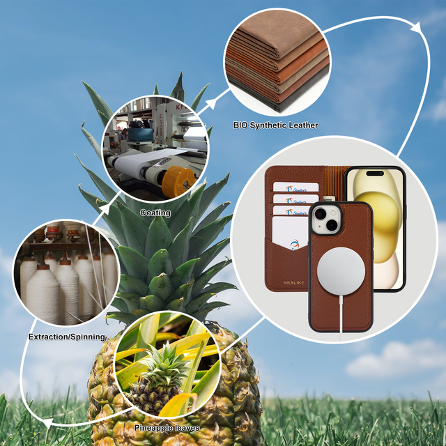 Recycled Material Hanman Full Grain Pu Vegan Pineapple Flip Leather Wallet Phone Cover case for iPhone 17 16 15 Pro Max case