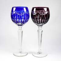 Ensemble de verres gravés bohèmes tchèques, gobelet Edo Kiriko, verre à vin, coupe à vin, coupe à pied taillée à la main, transparente, rouge, bleue, gobelet fait à la main