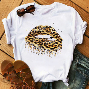 Neue Mode Sommer Hot Sale Leopard <span class=keywords><strong>Lipst</strong></span> Print T-Shirt Frauen Süße Grafik T-Shirts Mode O-Ausschnitt Daily Casual - Product Image 3
