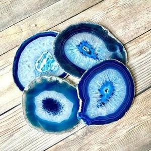 Blue Dyed <b>Agate</b> Stone <b>Coaster</b> Slab Gemstone Drink <b>Coaster</b> Customized Table Decoration - Product Image 1