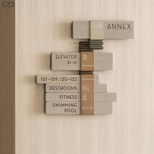 Plaque de porte personnalisée EZD pour hôtel, complexe hôtelier ou appartement, en stratifié compact HPL, avec carte d'évacuation et signalétique directionnelle - Product Image 2
