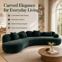 Sofa Lengkung Deep Lounge Berbahan Beludru Lembut, Dua Bagian, Dudukan Rendah, Warna Hijau Chenille untuk Rumah Bergaya Modern