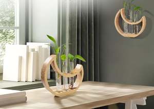 Support <span class=keywords><strong>de</strong></span> terrarium personnalisé pour plante, croissant <span class=keywords><strong>de</strong></span> <span class=keywords><strong>lune</strong></span>, pour intérieur, mur <span class=keywords><strong>en</strong></span> bois, vase à fleurs suspendu Boho avec tube à essai <span class=keywords><strong>en</strong></span> verre - Product Image 3