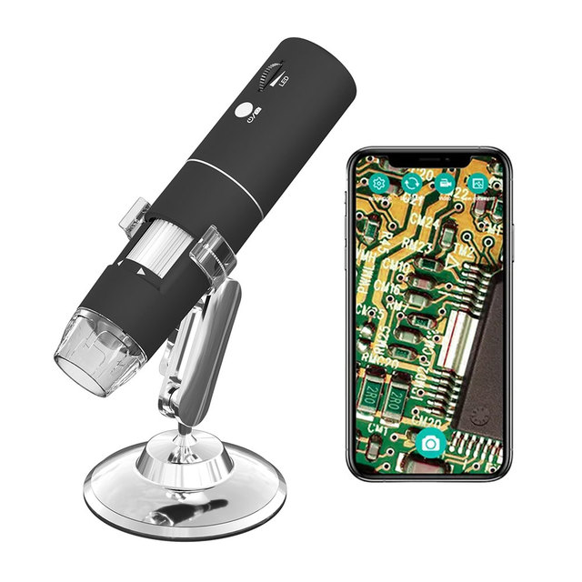 1000X WiFi Wireless Handheld Digital Microscope with 8LED 360 Rotation Base Photo & Video Capabilities Microelectronics