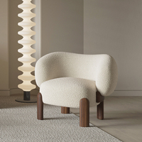 Fauteuil de détente moderne en bois, tissu bouclé blanc, fauteuil lounge en laine d'agneau, fauteuil Teddy pour salon, fauteuil paresseux