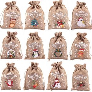 10*15cm Natural <b>Jute</b> Stock Flax Storage <b>Sack</b> Merry Christmas Reusable <b>Jute</b> Pouch Custom Print Drawstring Linen Bread Storage Bag - Product Image 1