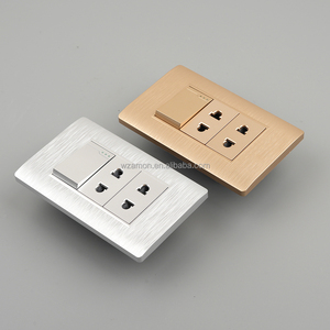 Ổ cắm công tắc điện tường hiện đại 3 <span class=keywords><strong>gang</strong></span> 2 chiều kiểu Mỹ, màu vàng gold, chất liệu PC, dùng cho nhà ở - Product Image 2