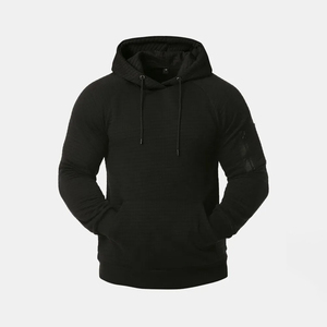 Sweat-shirt à capuche noir pour homme, coupe ajustée, manches en tricot, polyester, décontracté, vêtements d'automne, prix bas - Product Image 1