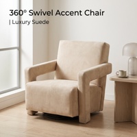 Fauteuil d'appoint pivotant à 360 degrés en tissu suédé de luxe, fauteuil simple avec accoudoirs cousus pour salon, villa, hôtel